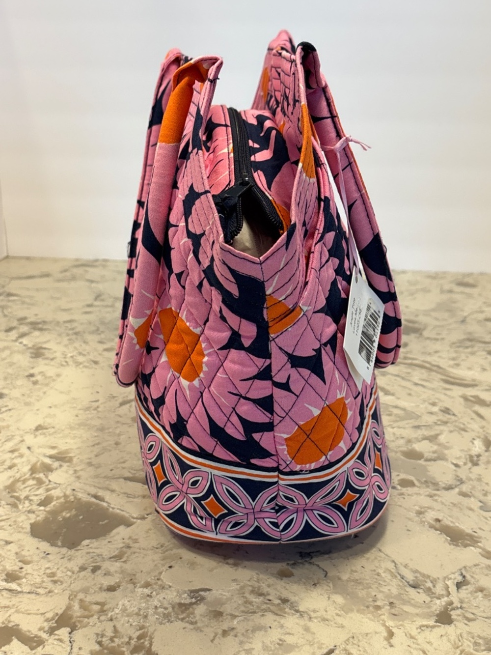 Vera Bradley Angie Loves Me Pink Navy Orange Floral Tote Bag NWT - Picture 4 of 7